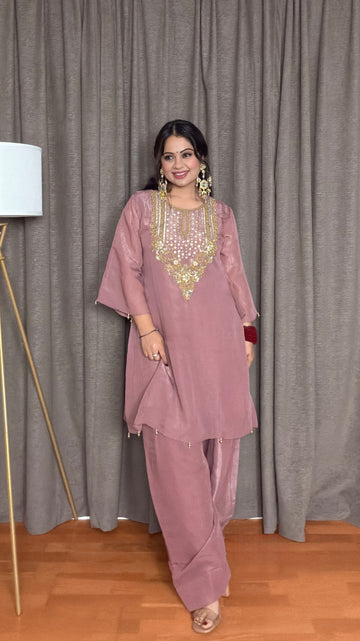 Blush Mirage – Tissue Shimmer Farshi Salwar Co-ord Set