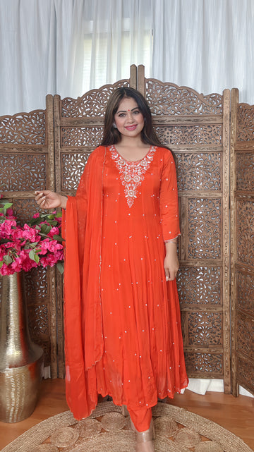 Amber Glow Chinon Anarkali Set