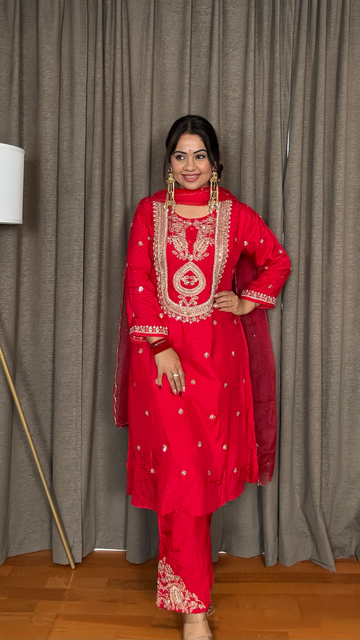 Mehrin – Red Dola Silk A-Line Suit