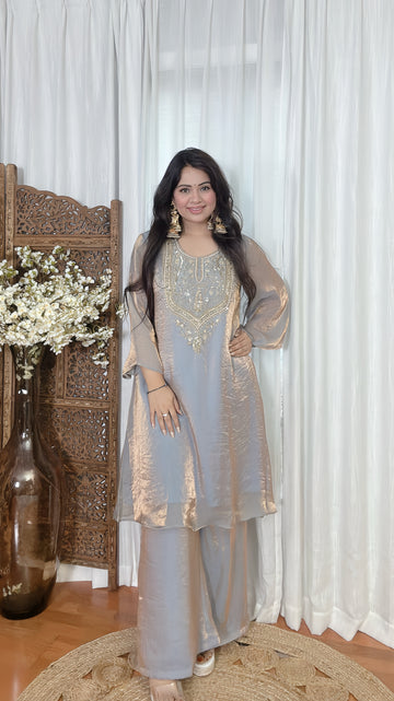 Aabroo Blue Zardozi Kurta Set