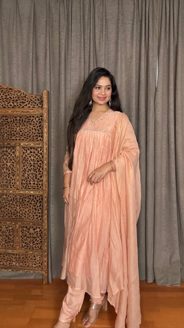 Aira Peach Handwork Anarkali
