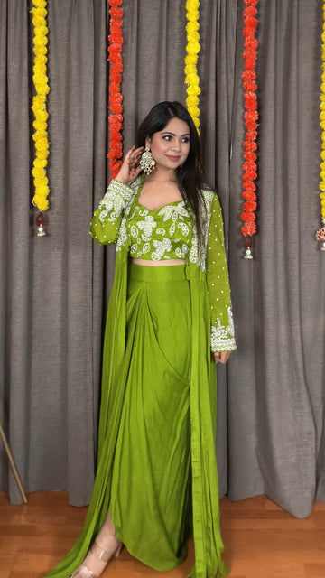 Neyara – Bright Green Pearl Embellished Indo-Western Set