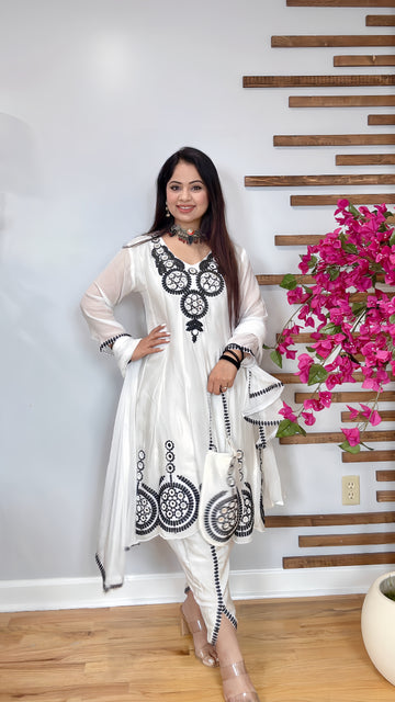 White black Anarkali suit