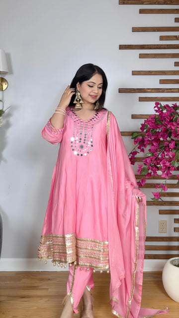 Pink mirror Anarkali suit