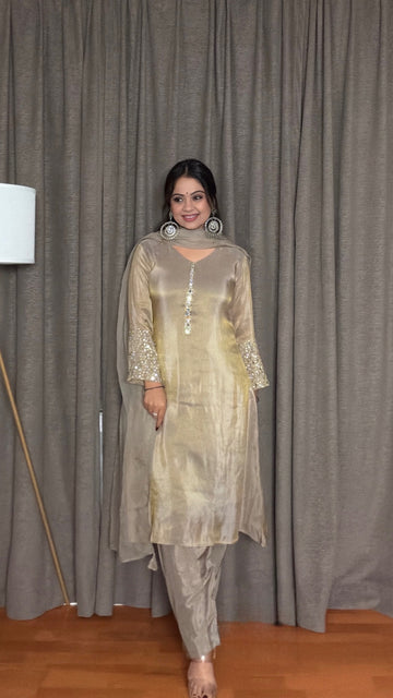 Taarini — Nude Tissue Shimmer Anarkali Set