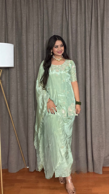 Noor Mint – Tissue Embroidered Kurti Set