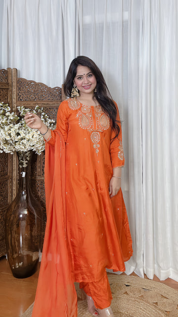 Kesari Raw Silk Anarkali