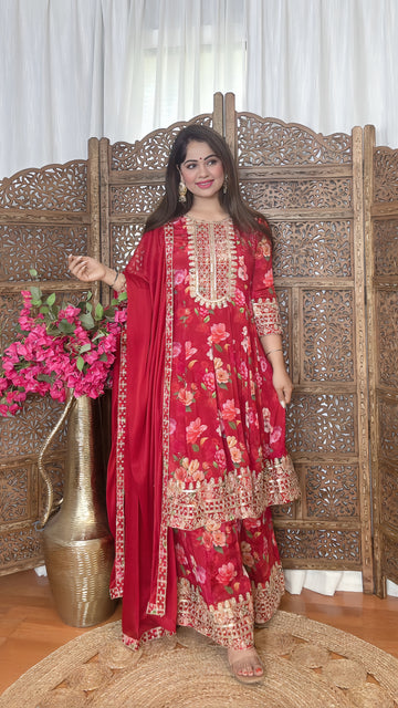 Scarlet Bloom Chinon Anarkali Set