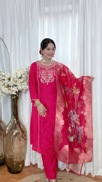 Gulraaz Raw Silk A-Line Suit Set
