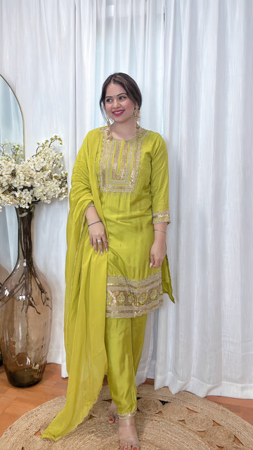Lime Luxe – Handwork Muslin Silk Set