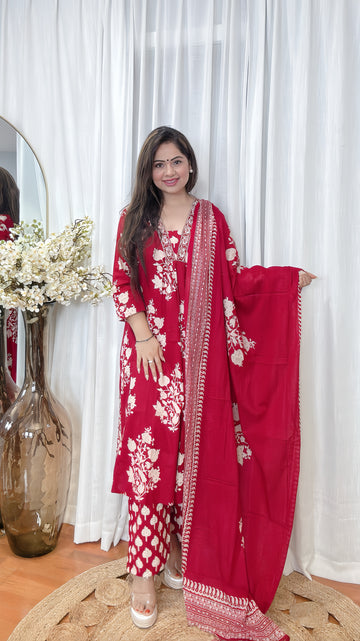 Crimson Grace – Cotton Printed Anarkali Set