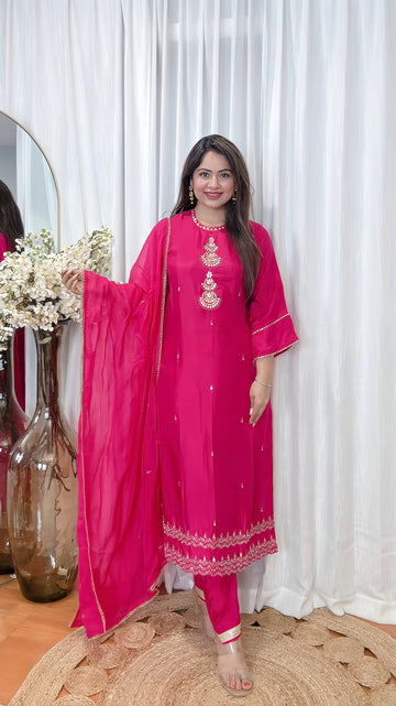 Fuchsia Whisper – Crepe Silk Suit