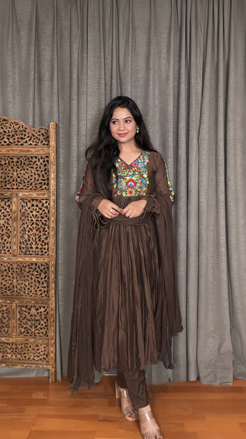 Elegant Anarkali Mulmul Chanderi Silk Suit