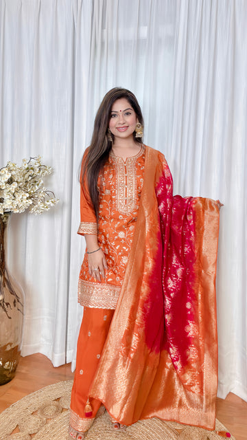 Zari Enchantment Muslin Silk Sharara Suit