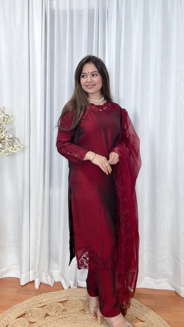 Elysian Glow Laser Cut Muslin Silk Suit