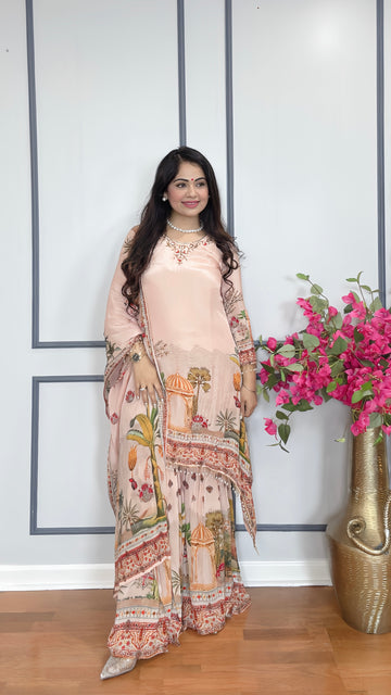 Crepe Silk Digital Printed Gharara Suit