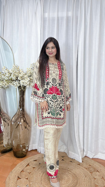 Muslin Silk Embroidered Co-ord Set