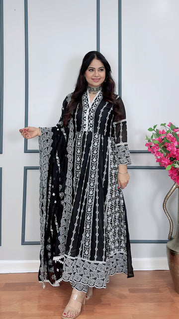 Embroidered Mulmul Cotton Anarkali Set