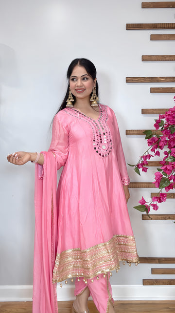 Pink mirror Anarkali suit