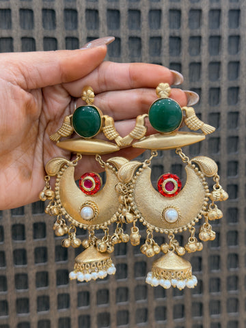 Devika Brass Crescent Jhumka Earrings