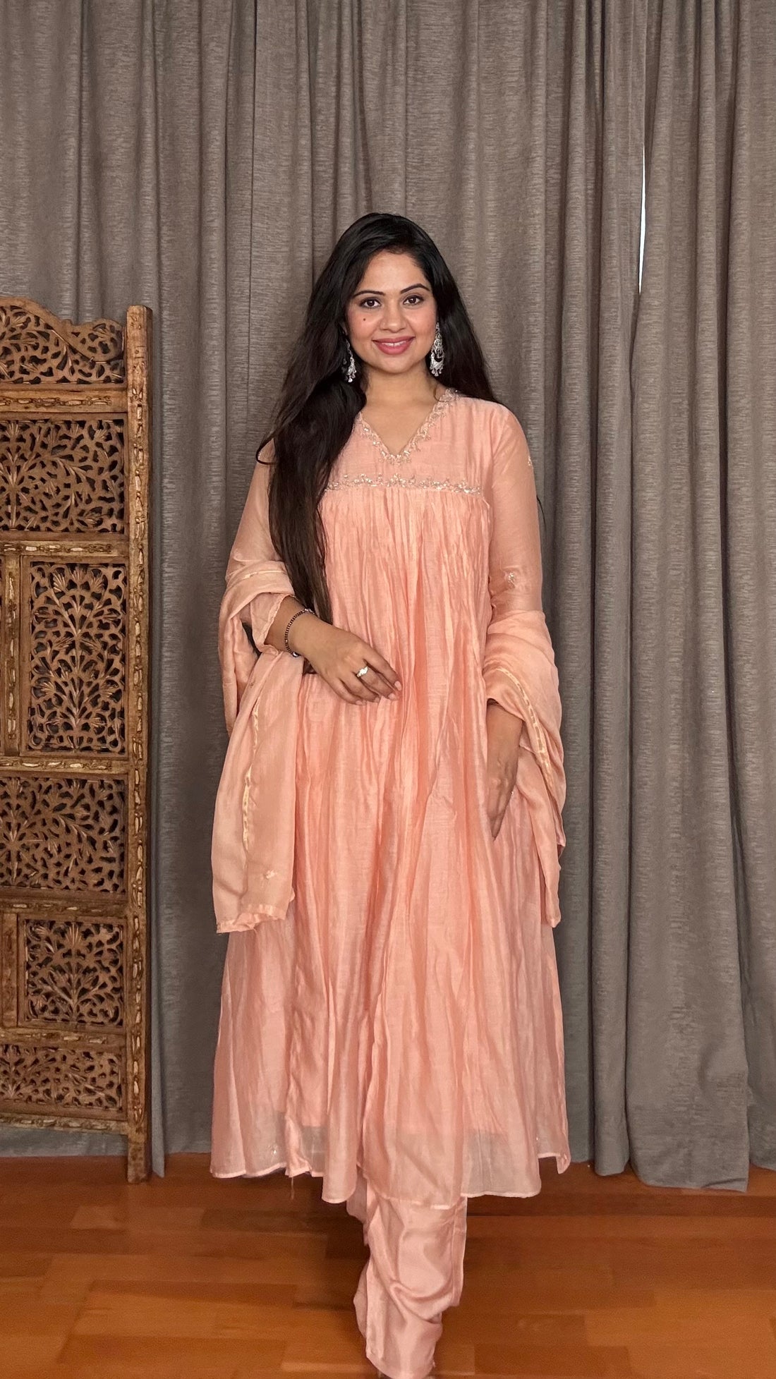 Aira Peach Handwork Anarkali
