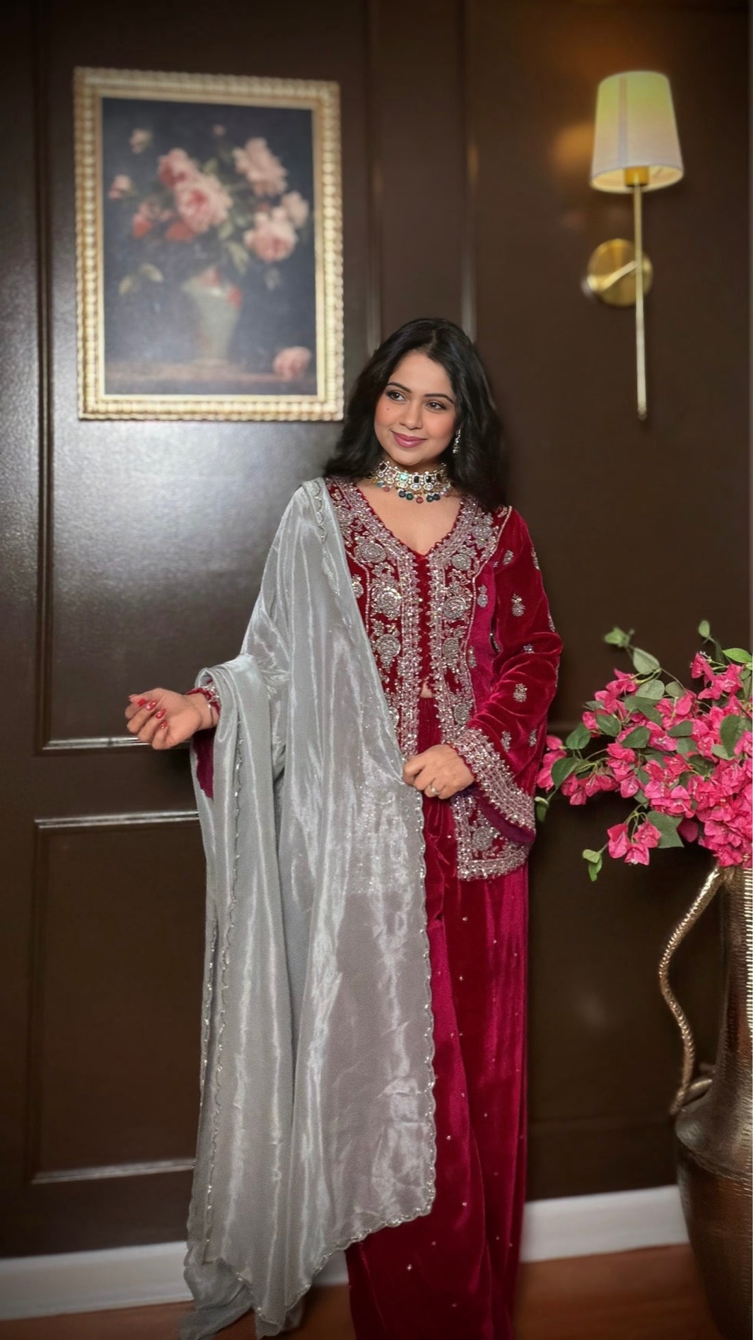 Ruvanya – Luxe velvet palazzo suit