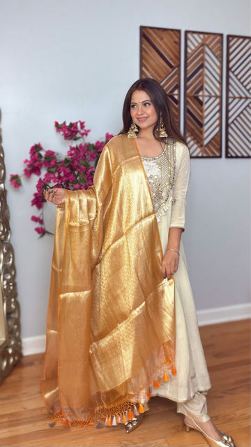 Kanaka Golden Tissue Shimmer Jacquard Dupatta