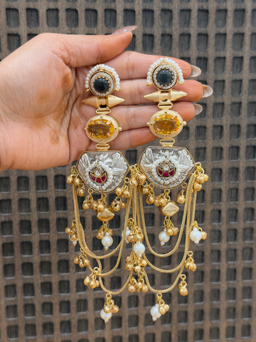 Nayantara Dual Tone Brass Drape Earrings