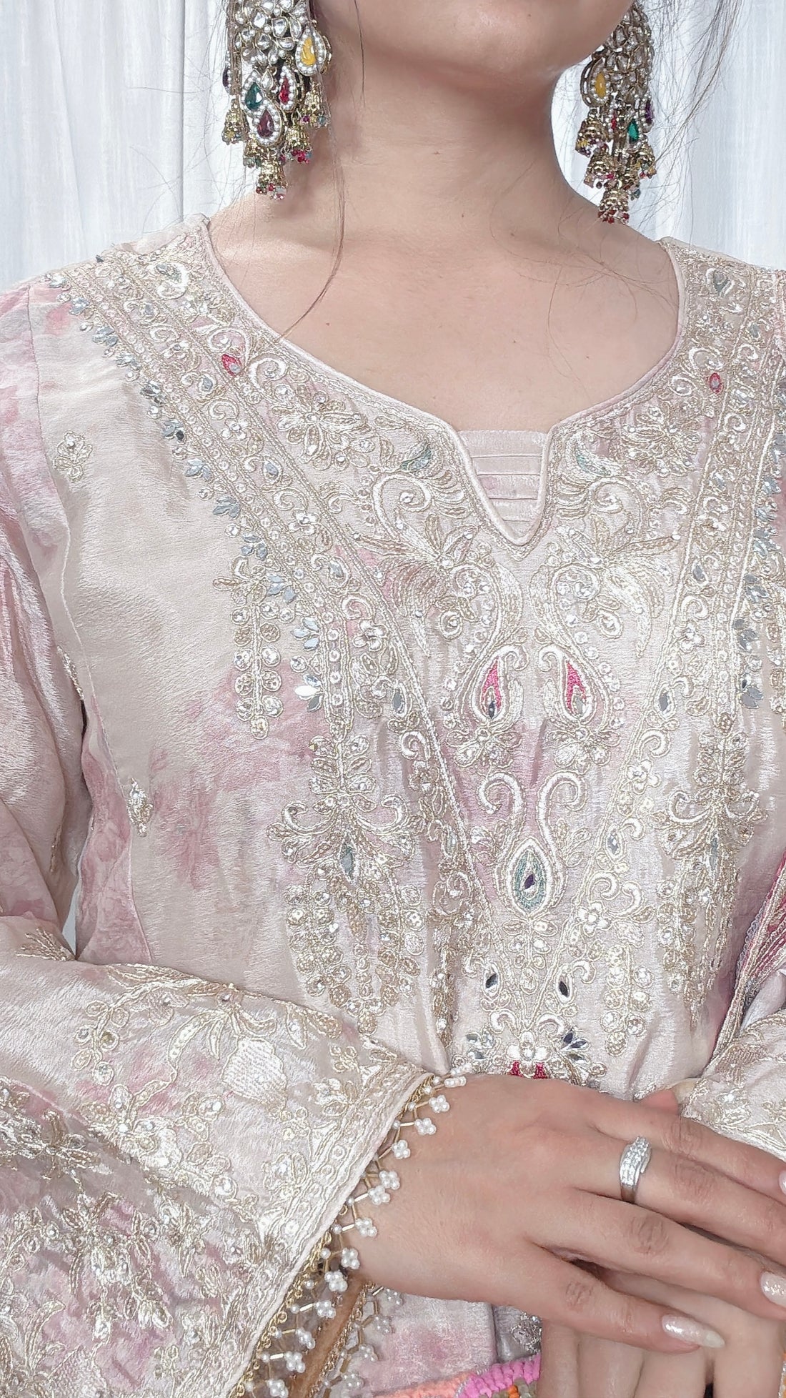 Ivory Bloom – Chinon Silk Pakistani Palazzo Suit