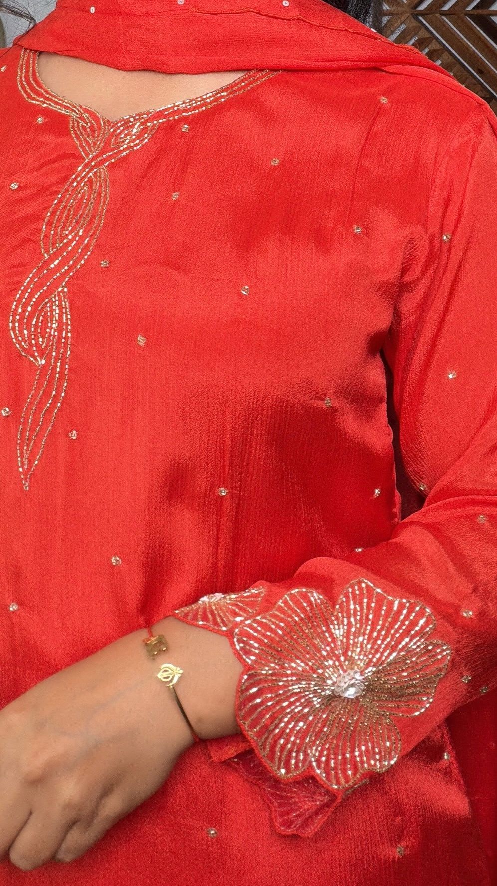 Mehrun Chinon Silk Floral Handwork Suit