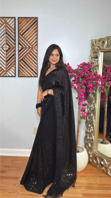 Elira Black Sequin Saree