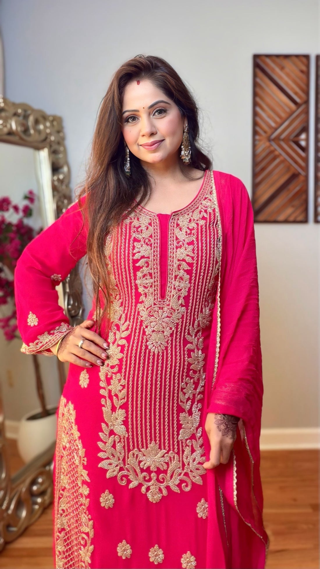 Ojasmika – Rani Pink Embroidered Georgette Suit