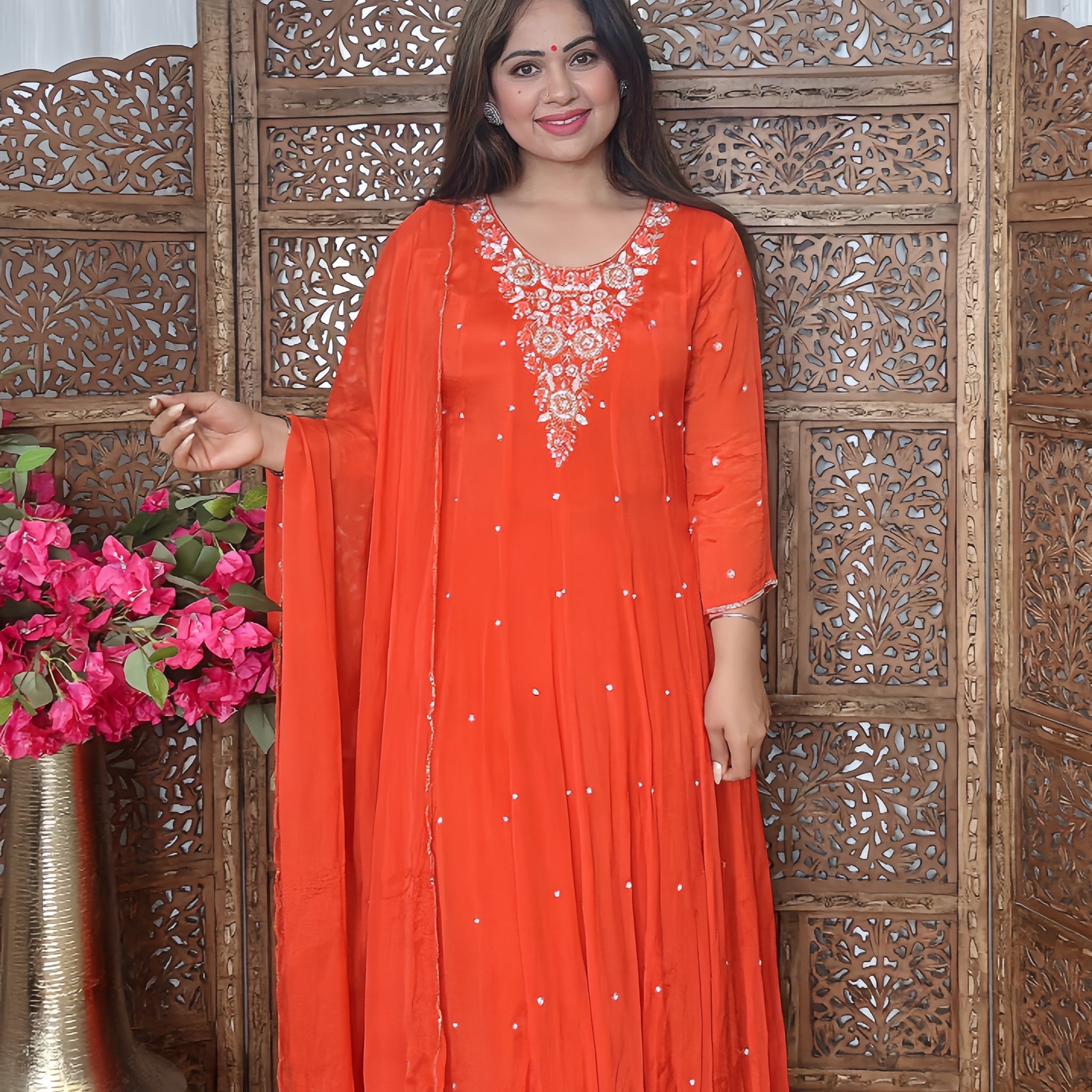 Amber Glow Chinon Anarkali Set
