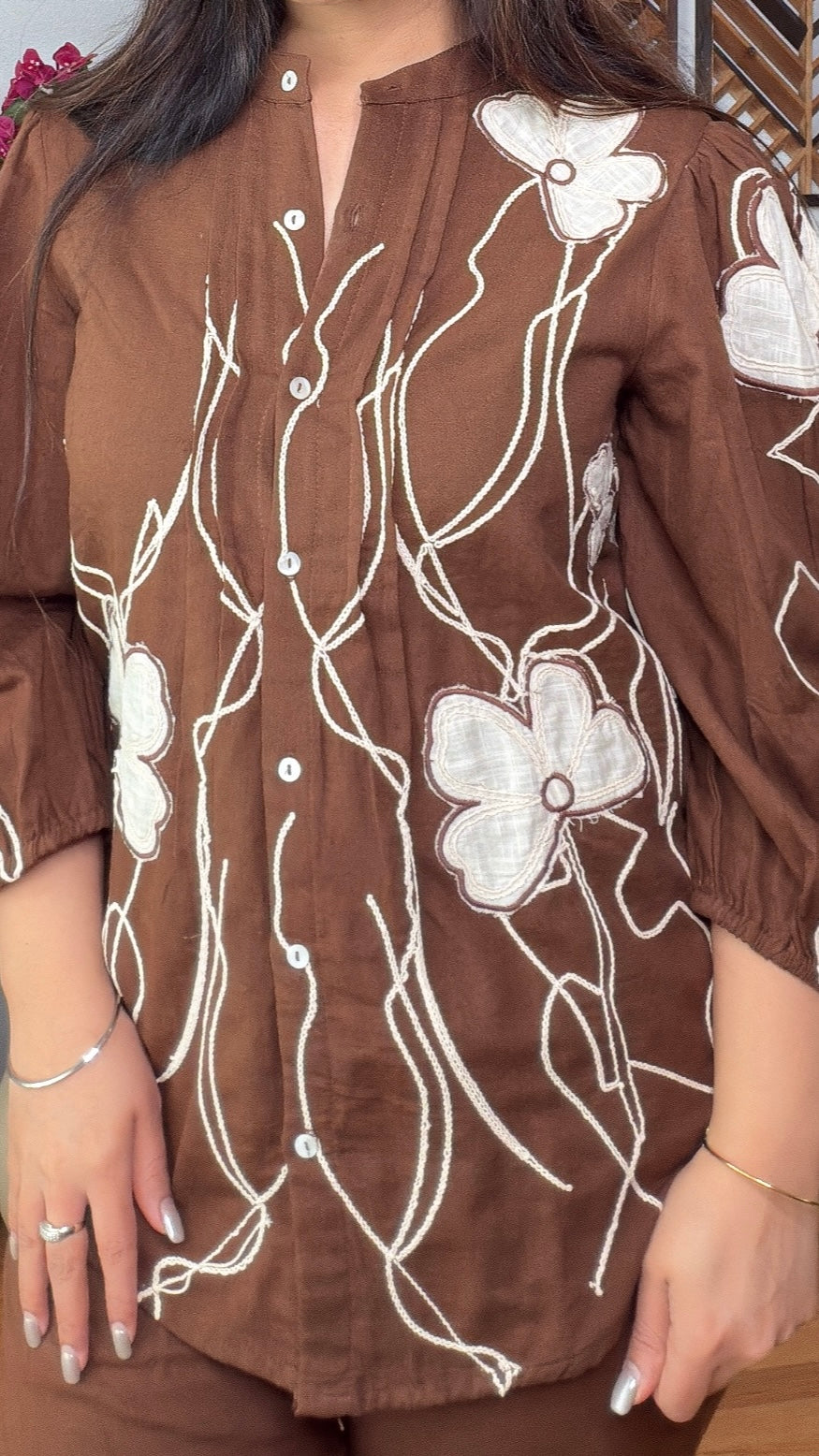 Elara – Brown Cotton Appliqué Co-ord Set