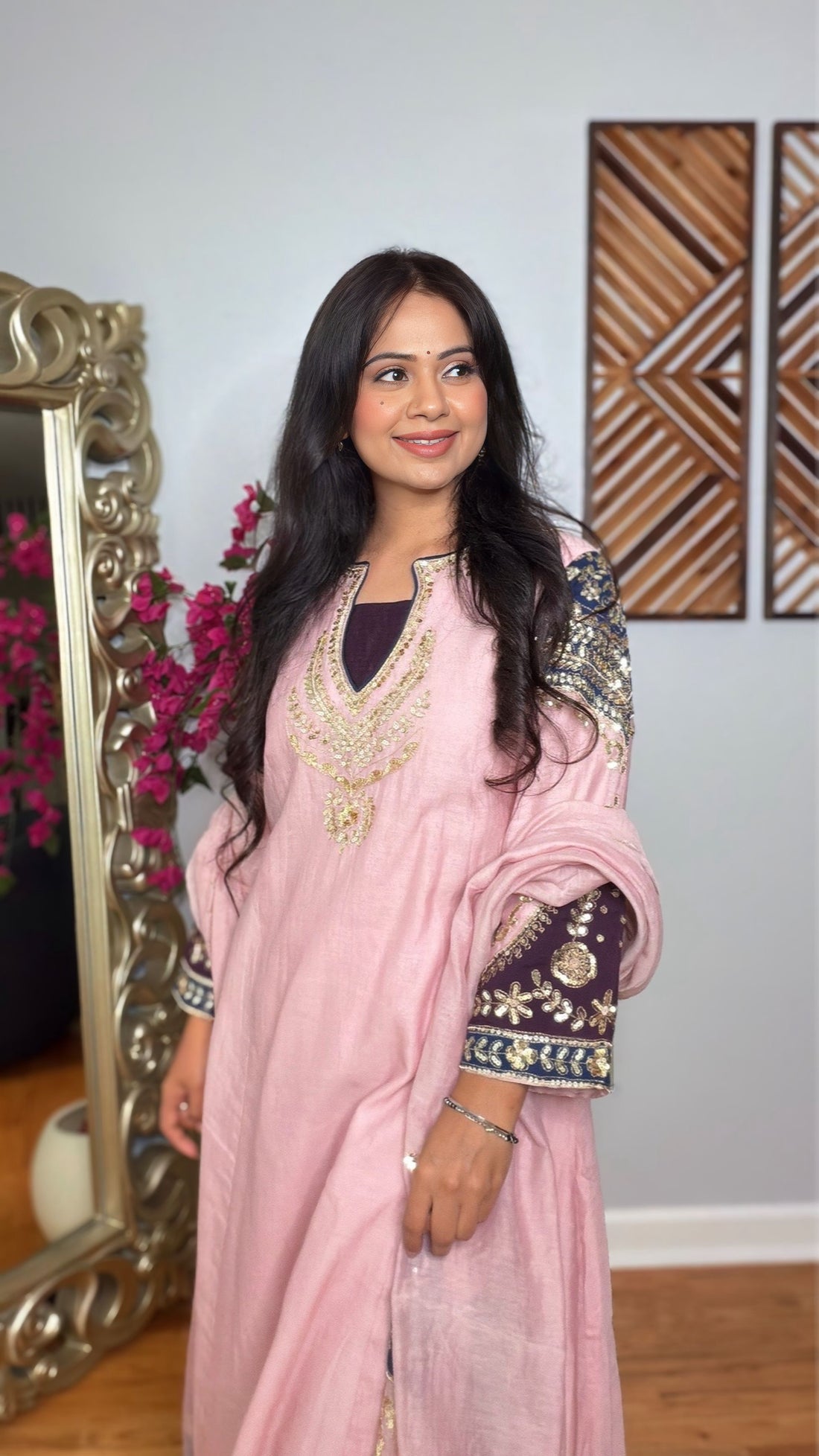 Mehera Banarasi Mulmul Chanderi A-Line Suit.