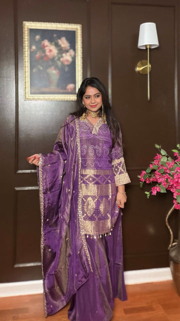 Vireya – Purple Bandhini Palazzo Suit