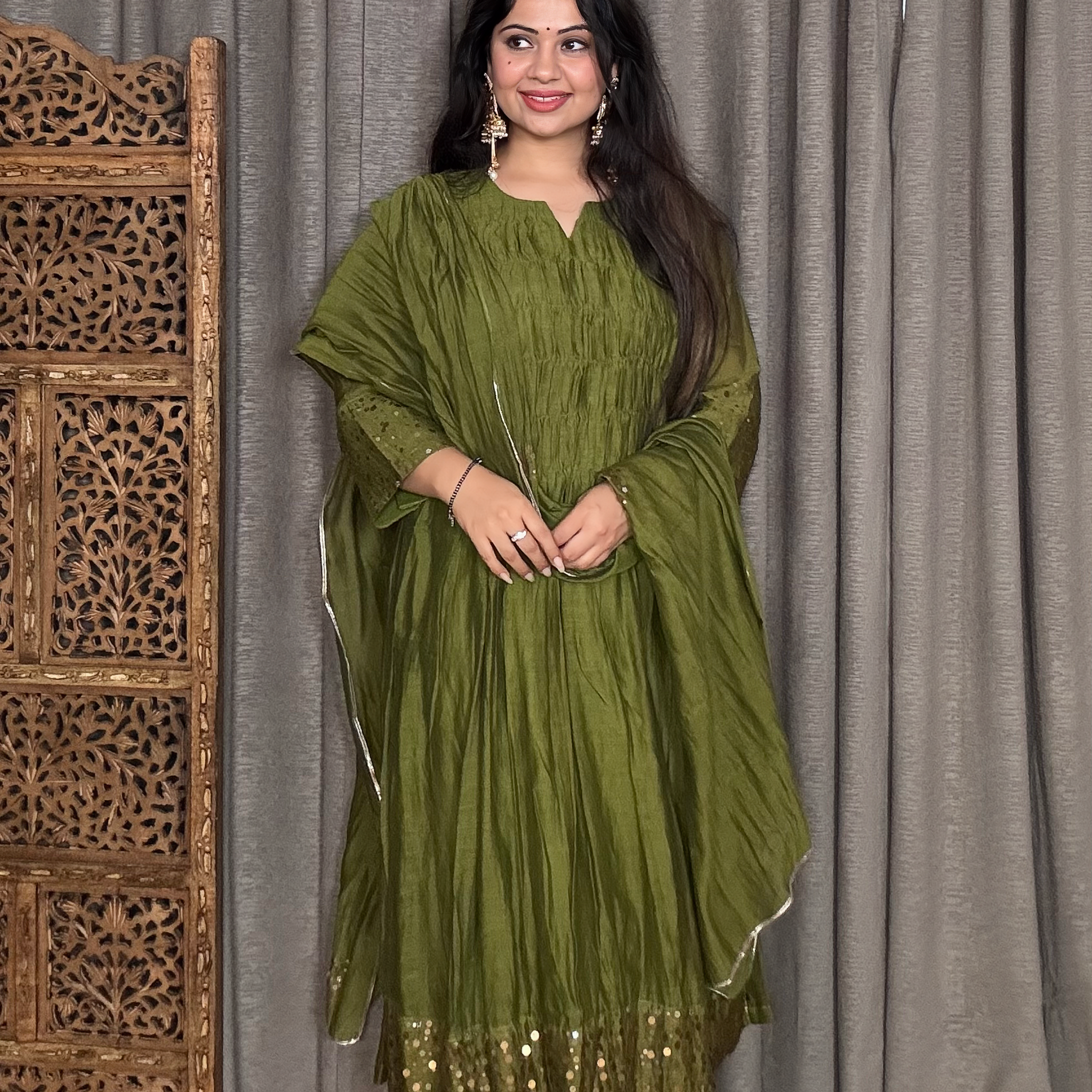 Zehra Olive Green Anarkali Suit