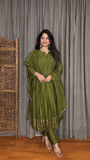 Zehra Olive Green Anarkali Suit