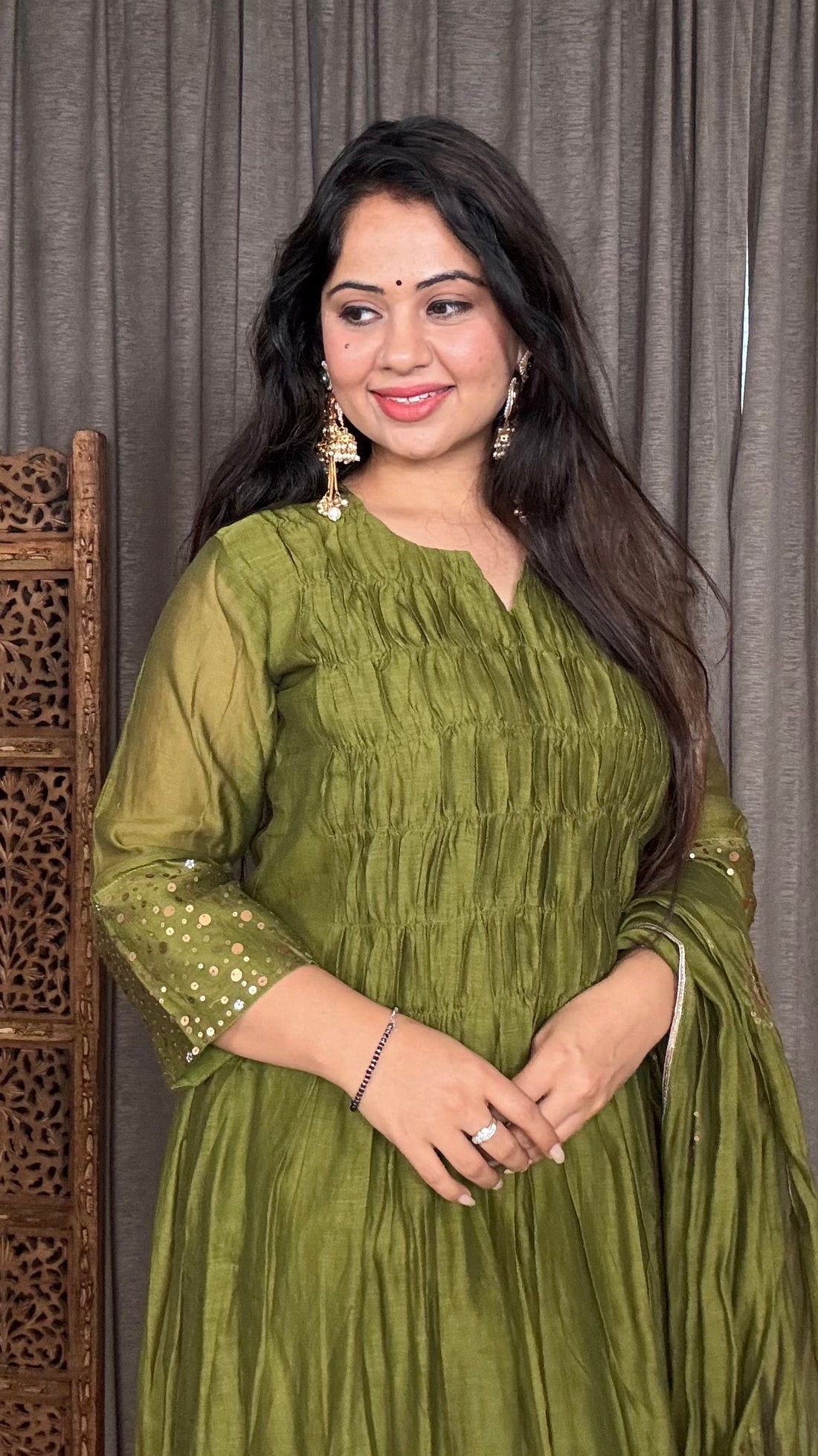 Zehra Olive Green Anarkali Suit