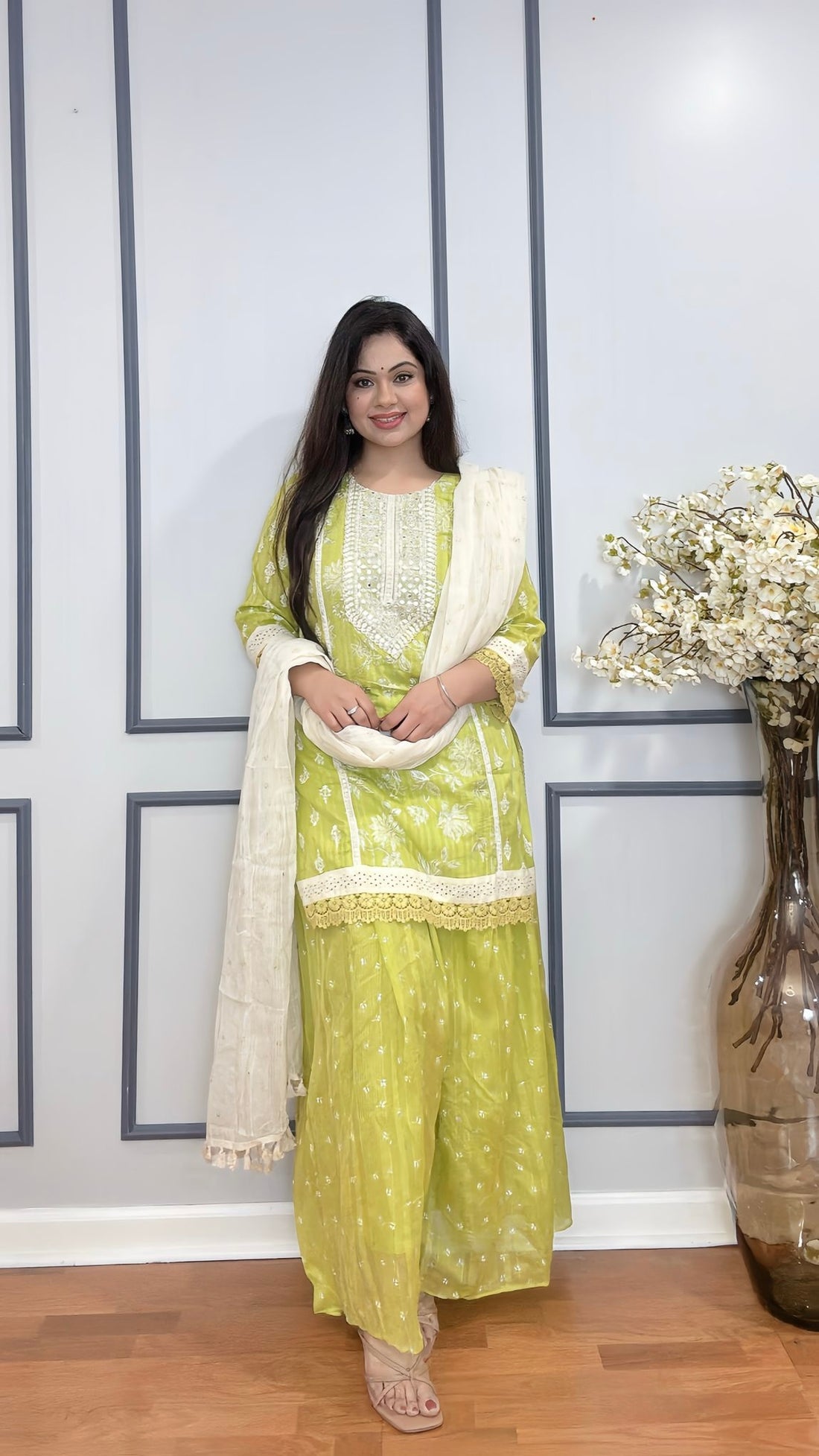 Mirror embroidered short kurti Sharara set