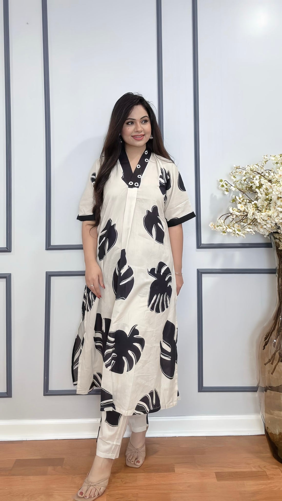 Cotton kurta pant set with mirror work USA