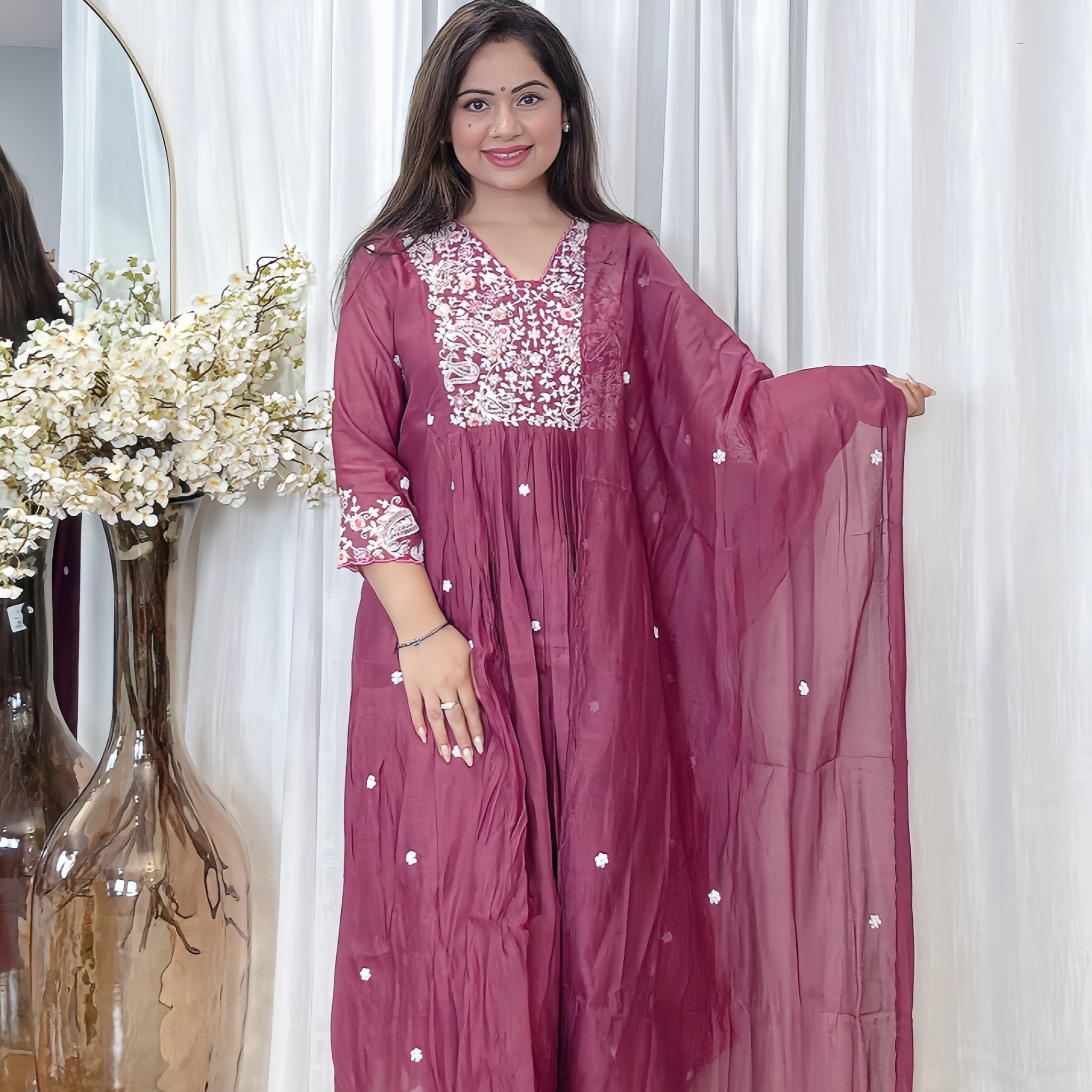Blush Aura – Mulmul Chanderi Anarkali Set