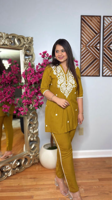 Rayon Cotton Co-ord Set With Thread Embroidery