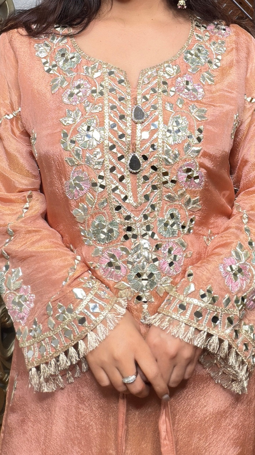 Zeriva Peach Luster Kaftan