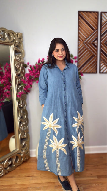 Aveline Palm Denim Dress