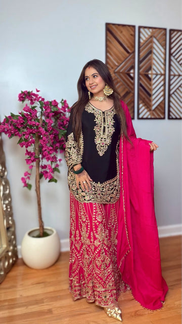 Ojasika Chinon Lux Silk Sharara Suit