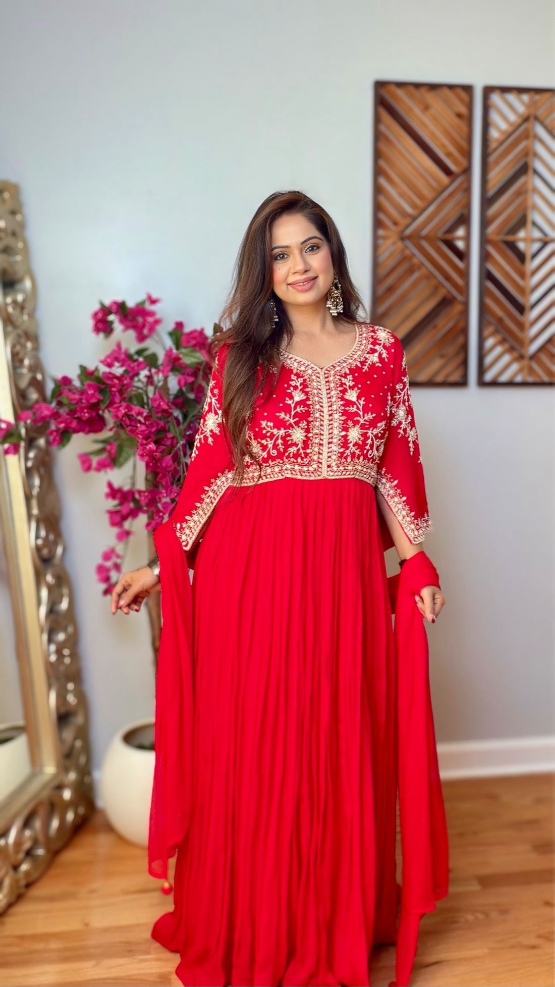 Ruvanshi – Red Chinon Silk Anarkali Gown with Dupatta