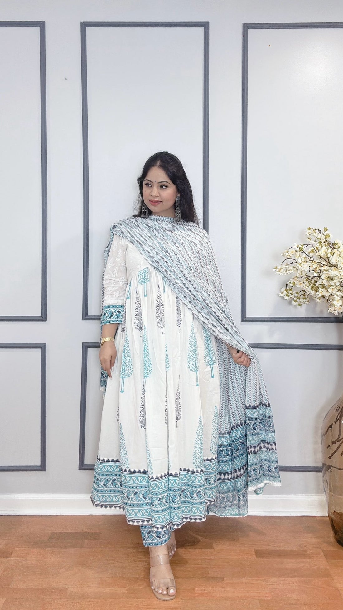 Elegant 46-inch Cotton Anarkali Suit in breathable fabric – Available in sizes 38 to 46