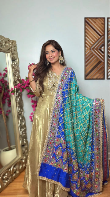 Tarunika Gharchola Mirror Work Dupatta – Turquoise & Royal Blue