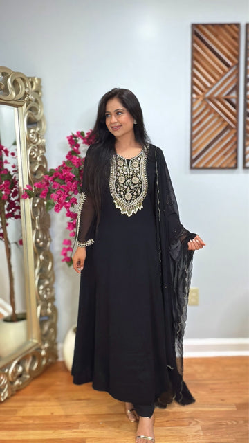 Zehna Black Georgette Embroidered Suit